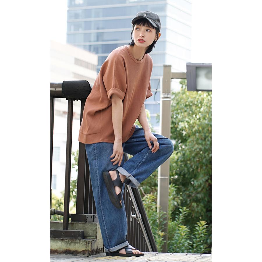 タイムセール カットソー 夏 全国一律送料無料 夏服 ワッフル レディース 大きいサイズ イーザッカマニア ワッフルカットソー 半袖 ロールアップドルマンプルオーバー