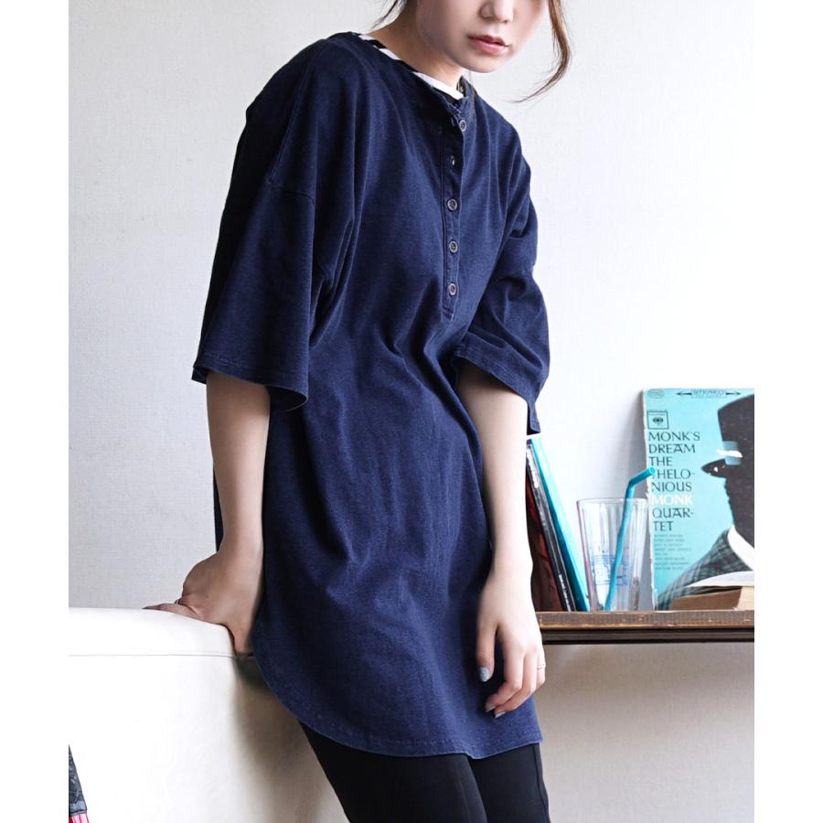 Tシャツ チュニック 夏 夏服 レディース トップス カットソー 半袖 綿100 デニム インディゴデニム 2way ヘンリーネックプルオーバー イーザッカマニアストアーズ 通販 Paypayモール