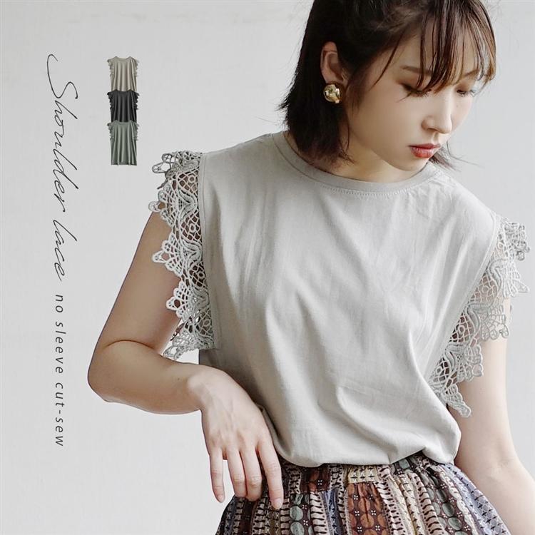 カットソー レディース 夏 トップス Tシャツ プルオーバー ノースリーブ フレンチスリーブ レース 無地 綿100 ショルダーレース ノースリーブカットソー 324 イーザッカマニアストアーズ 通販 Yahoo ショッピング