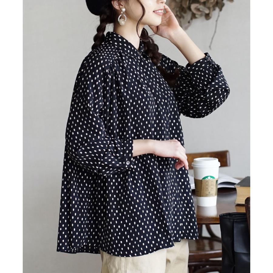 ブラウス 春 春服 レディース トップス シャツブラウス 長袖 柄シャツ ドット 水玉柄 ヨークギャザー ワイドシャツブラウス ドット イーザッカマニアストアーズ 通販 Paypayモール