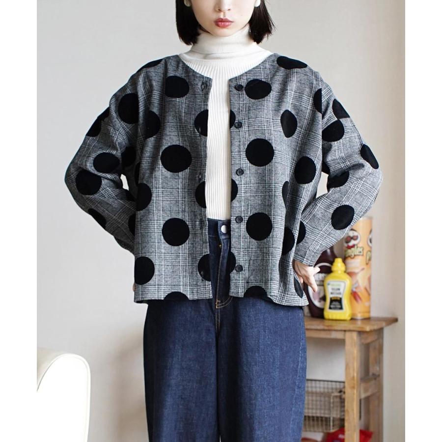 ブラウス レディース トップス シャツ ブラウス 羽織り 前開き 前ボタン 2way 丸首 クルーネック Vネック 長袖 長そで フロッキープリント 2wayドットブラウス イーザッカマニアストアーズ 通販 Paypayモール