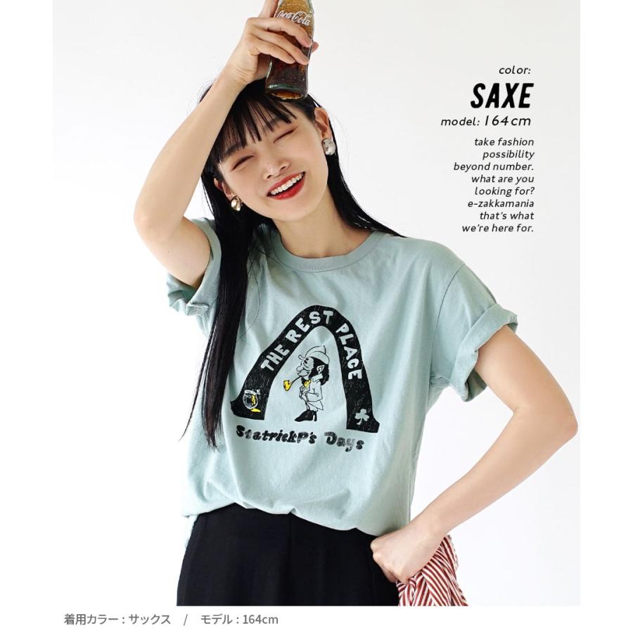 Tシャツ カットソー レディース 夏 トップス ユニセックス ロゴ プリント 半袖 クルーネック アメリカンコットン ヴィンテージ Tシャツ｜e-zakkamania｜10