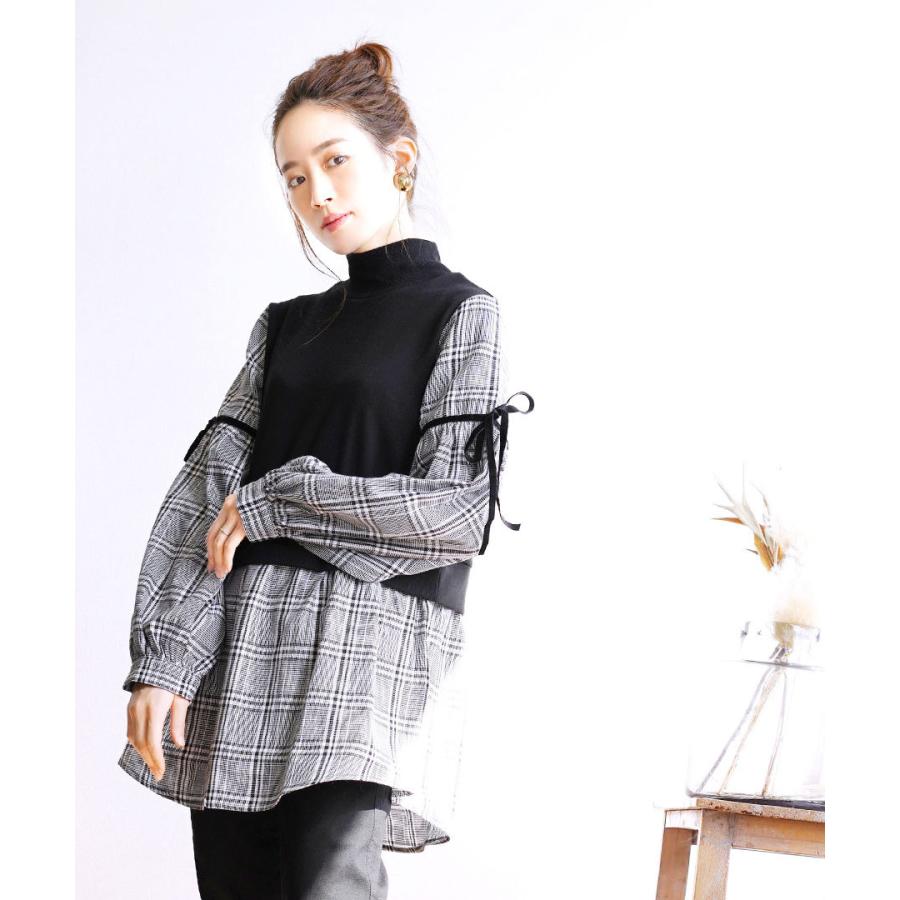 プルオーバー レディース トップス カットソー ハイネック リブ 綿混 ゆったり チェック柄 スウェット 異素材 春物春 ベロアリボン グレン チェックプルオーバー イーザッカマニアストアーズ 通販 Paypayモール