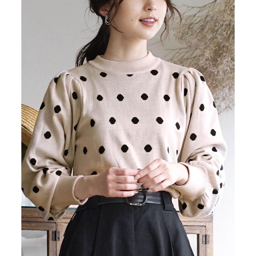 ニット 春 春服 レディース トップス セーター ニットウェア カットソー プルオーバー 長袖 ショート丈 水玉 ドットジャガード パフスリーブ ニットプルオーバー イーザッカマニアストアーズ 通販 Paypayモール