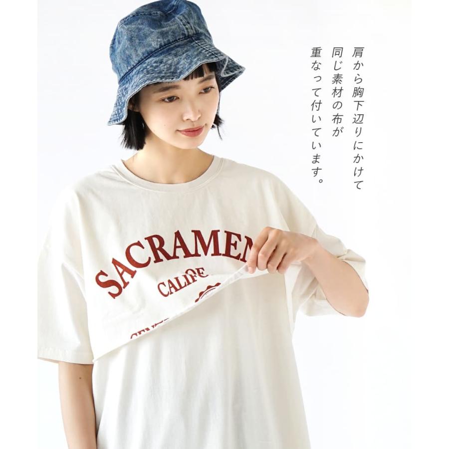 Tシャツ レディース トップス カットソー プルオーバー オーバーTシャツ ゆったり 綿100％ リメイク風 カレッジロゴTシャツ｜e-zakkamania｜12