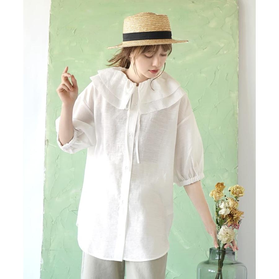 ブラウス レディース 夏 半袖 白 トップス シャツブラウス 五分袖 ビッグカラー フリル 取り外し 襟 薄手 リボン フリルカラー 2wayブラウス イーザッカマニアストアーズ 通販 Paypayモール