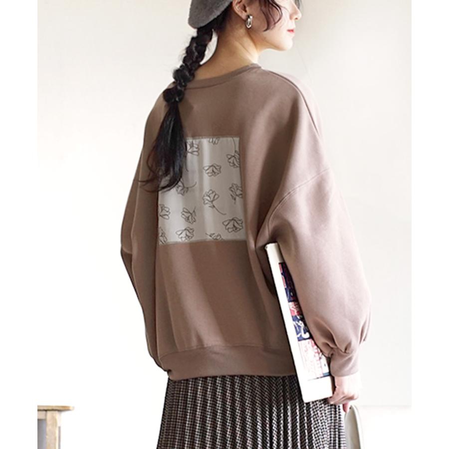 スウェット 秋冬 冬服 レディース トップス スエット 人気ブレゼント トレーナー バックフラワーロゴ 裏起毛プルオーバー 裏起毛 ボリューム袖 長袖 プルオーバー 大きめ