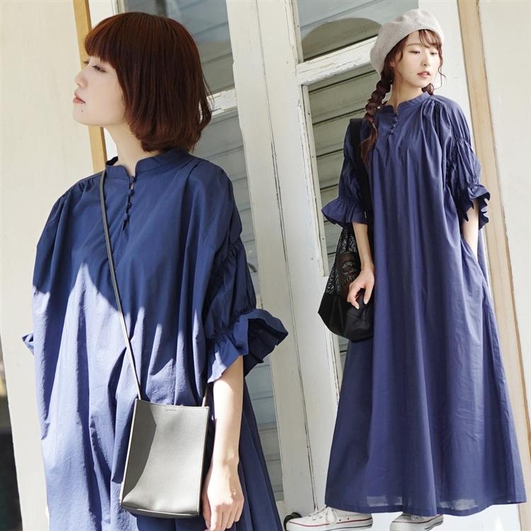 セール ワンピース 夏 夏服 レディース ロングワンピース ボリューム袖 五分袖 綿100 ルーセント