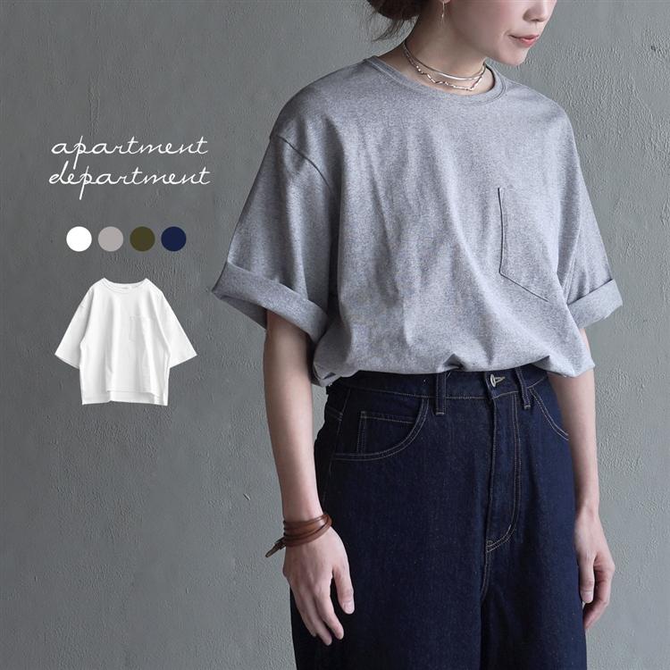 Tシャツ レディース 半袖 夏 トップス カットソー 五分袖 クルーネック 綿 大きいサイズ ゆったり Apartment Department アメリカンドライ天竺 ワイドtシャツ イーザッカマニアストアーズ 通販 Yahoo ショッピング