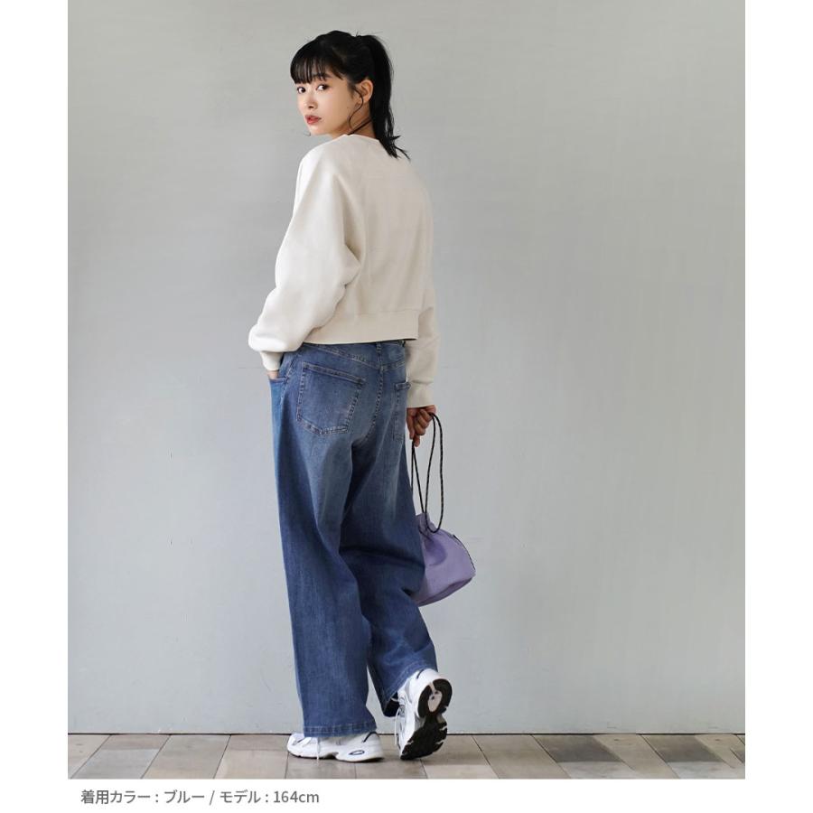 パンツ レディース 春 春服 ボトムス デニムパンツ ワイド ストレート 綿混 大きいサイズ Hunch ハンチ ウエストボタン ワイドストレートデニム｜e-zakkamania｜05