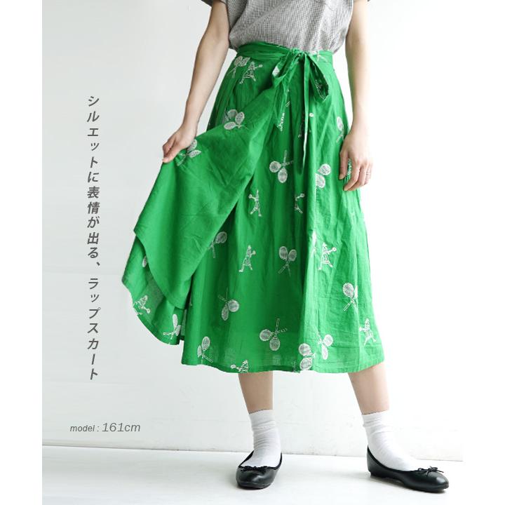 ファッショ スカート コットン インド綿 インドコットン テニス柄刺繍 ラップタックスカート イーザッカマニアストアーズ 通 レディース 春夏 ボトムス ロングスカート ロング ラップスカート 綿100 ゆったり