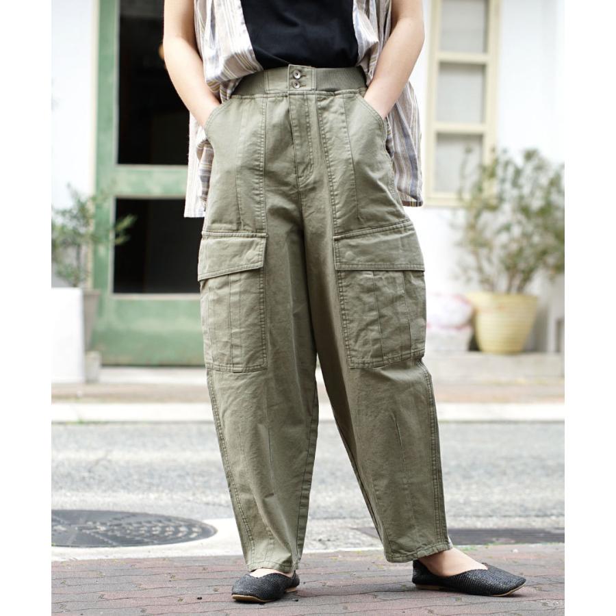 カーゴパンツ 夏 レディース ボトムス ロングパンツ ワイド バルーン ミリタリー ウエストゴム 大きめ ゆったり アーミークロス カーゴバルーンパンツ イーザッカマニアストアーズ 通販 Paypayモール