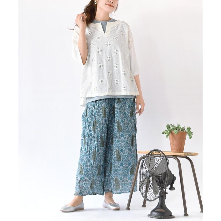 コーディネートセット 夏 レディース トップス ブラウス カットソー Tシャツ パンツ ガウチョパンツ 綿 涼しげ大人の柄ガウチョコーデセット 返品交換不可 イーザッカマニアストアーズ 通販 Yahoo ショッピング