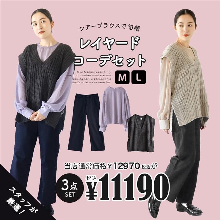 コーディネートセット 秋 秋服 レディース トップス ニット ベスト シャツ シアー パンツ ゆったり シアーブラウスで旬顔レイヤードコーデセット 返品交換不可 イーザッカマニアストアーズ 通販 Yahoo ショッピング