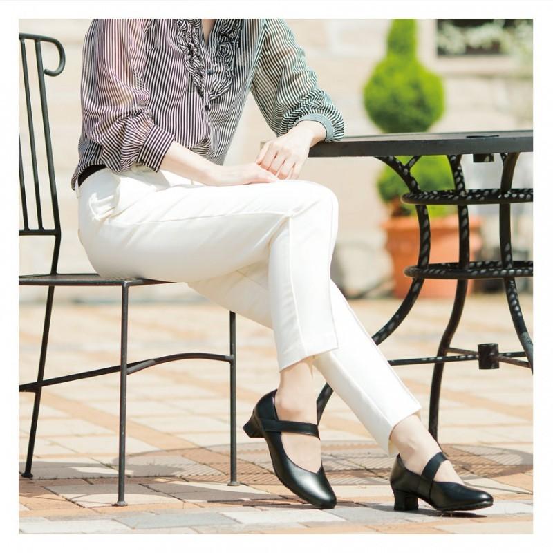 パンプス 痛くない 黒 ストラップ 牛革 レザー 外反母趾 疲れない 4e