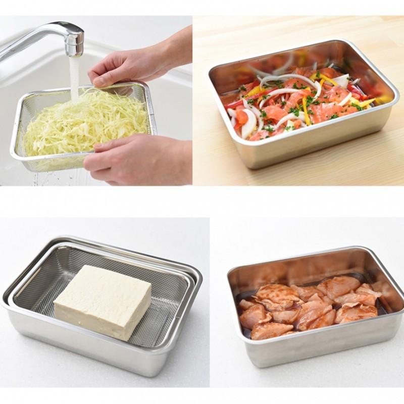 燕三条 ステンレスバット 蓋付き 保存容器 バット ざる ザル ステンレス セット 日本製 角型 キッチン 調理器具 お料理はかどる角バット・角ザルセット 1/2サイ | アーネスト | 05