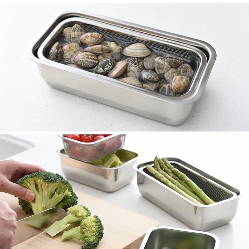 燕三条 ステンレスバット 蓋付き 保存容器 バット ざる ザル ステンレス セット 日本製 角型 キッチン 調理器具 お料理はかどる角バット・角ザルセット 1/3サイ | アーネスト | 05