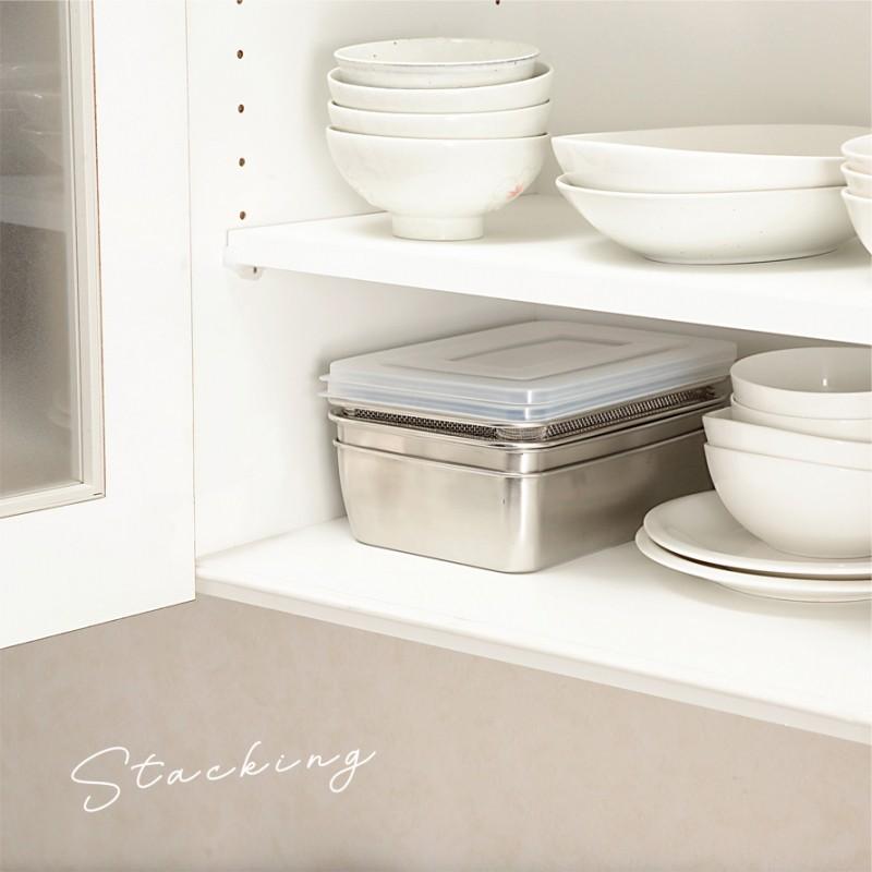 燕三条 ステンレス バット ステンレスバット ざる ザル 網 セット 角型 深型 蓋付き キッチンバット 蓋付き深型ステンレスバット・角型ザルセット |  | 10