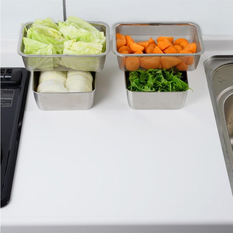 燕三条 ステンレス バット ステンレスバット ざる ザル 網 セット 角型 深型 蓋付き キッチンバット 蓋付き深型ステンレスバット・角型ザルセット |  | 05