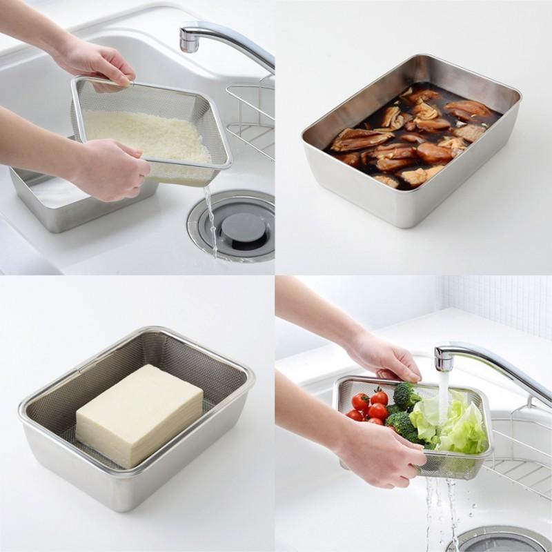 燕三条 ステンレス バット ステンレスバット ざる ザル 網 セット 角型 深型 蓋付き キッチンバット 蓋付き深型ステンレスバット・角型ザルセット |  | 08