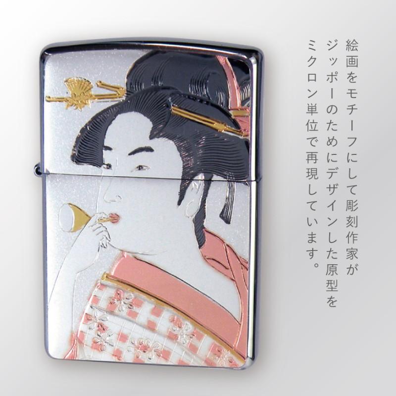 名入れ 和風 和柄 日本 浮世絵 zippo ライター ジッポー ライター プレゼント ジッポライター オシャレ zippo zippo ZP 電鋳板 【プラネット】 ビードロを吹く女