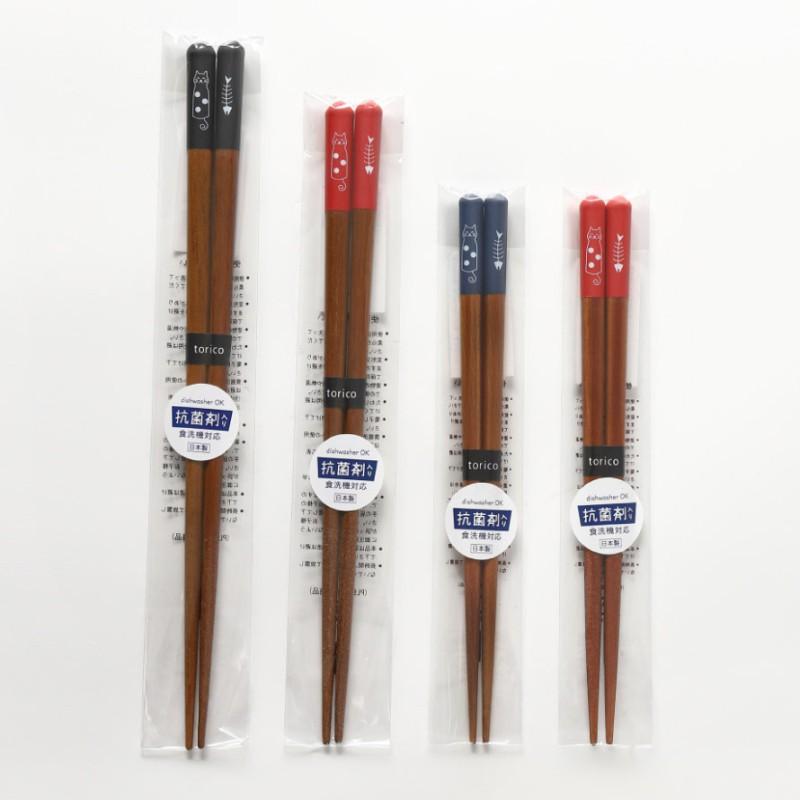 猫箸 箸 ねこ柄 猫3兄弟 若狭塗箸 天然木 グレー ピンク 23cm 21cm