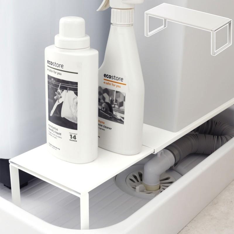 洗濯機 ラック 防水パン 伸縮 収納 隙間 隙間収納 ランドリーラック 洗面所 日本最大級の品揃え 白 洗面室 Plate プレート 伸縮洗濯機排水口上ラック ホワイト 棚