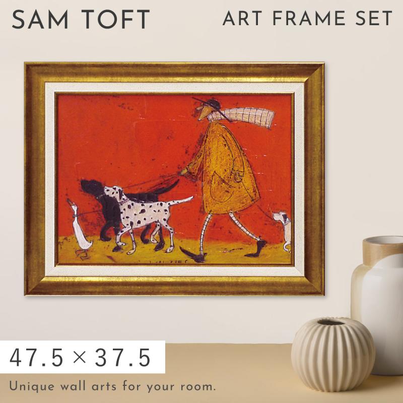 癒し　絵画★サムトフト アートフレーム「いぬタクシー」★【 動物＆癒しアート】 額装絵画絵画 サム トフト「いぬタクシー」