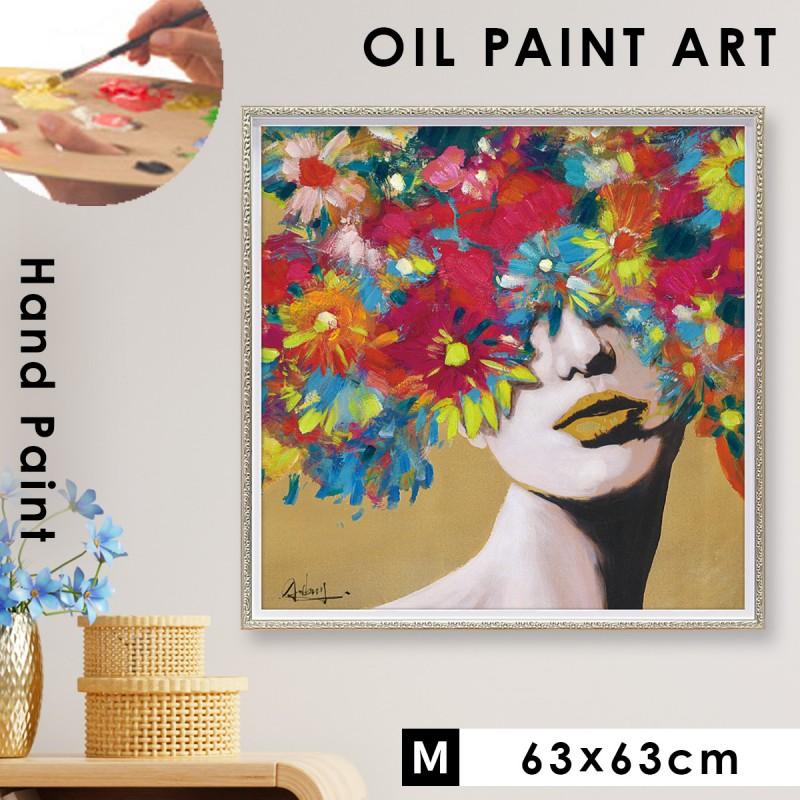 オイルペイント ハンドペイント 63×63cm アート 女性 モダン オイルペイント ハンドペイント 63×63cm アート 女性 モダン