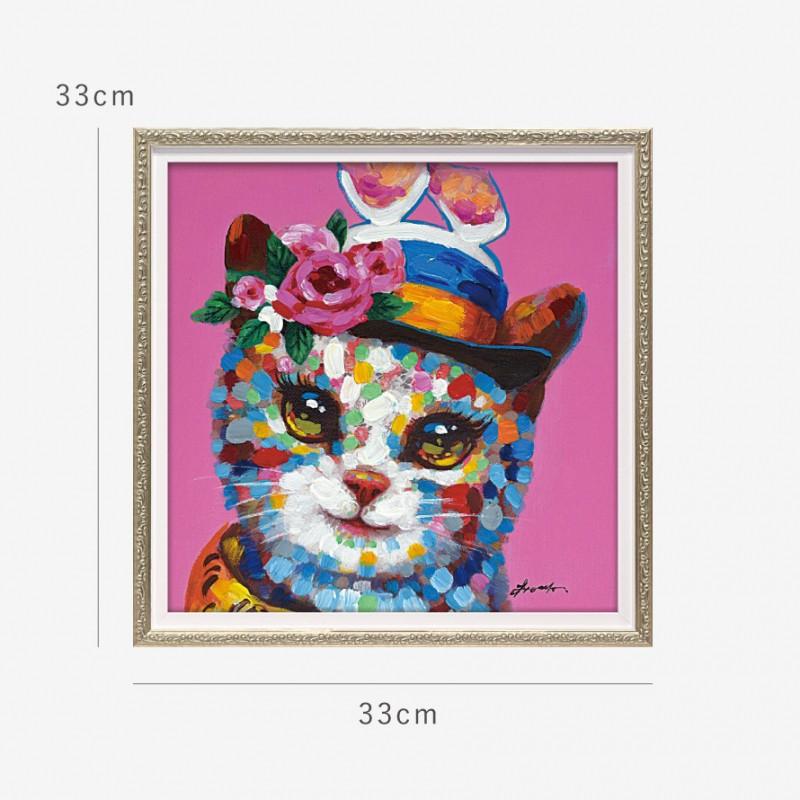 アートパネル 猫 アートフレーム 油絵 アート 絵 インテリア  動物 オイルペイント 北欧  オイルペイントアート フェアレディキャット 33×33cm｜e-zakkaya｜07