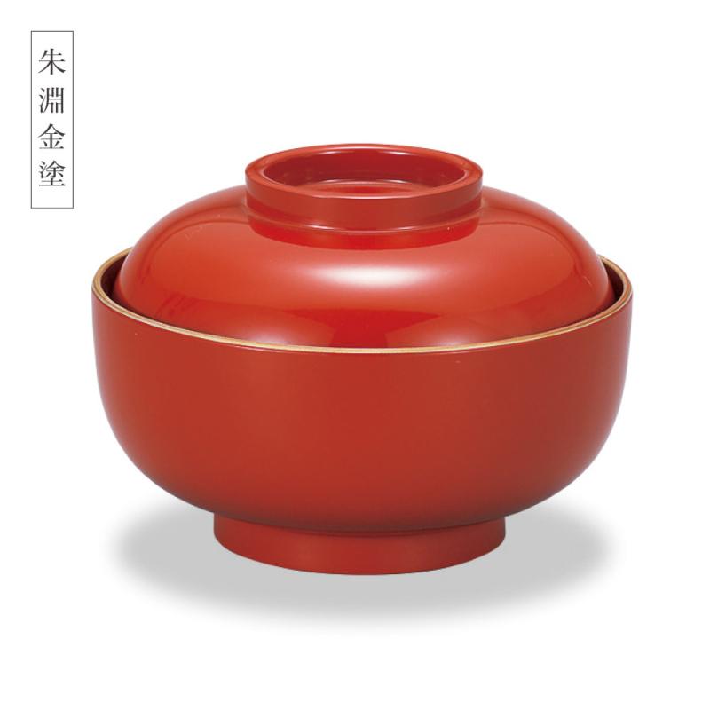 AE97 御箸洗 朱帯唐草図 山中塗り 小吸物椀 蓋付 九椀 懐石会席椀 未使用 ミタニ（食器） 雑煮椀 530ml お椀 蓋付き 朱 黒 食洗機対応