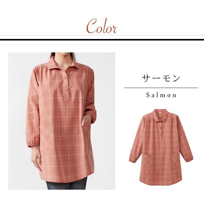 プルオーバー シャツ レディース 秋冬 チュニック おしゃれ 先染めかっぽうプルオーバーシャツ ネイビー サーモン ギンガムブラック M-L LL-3L 大きいサイズ 大 |  | 09