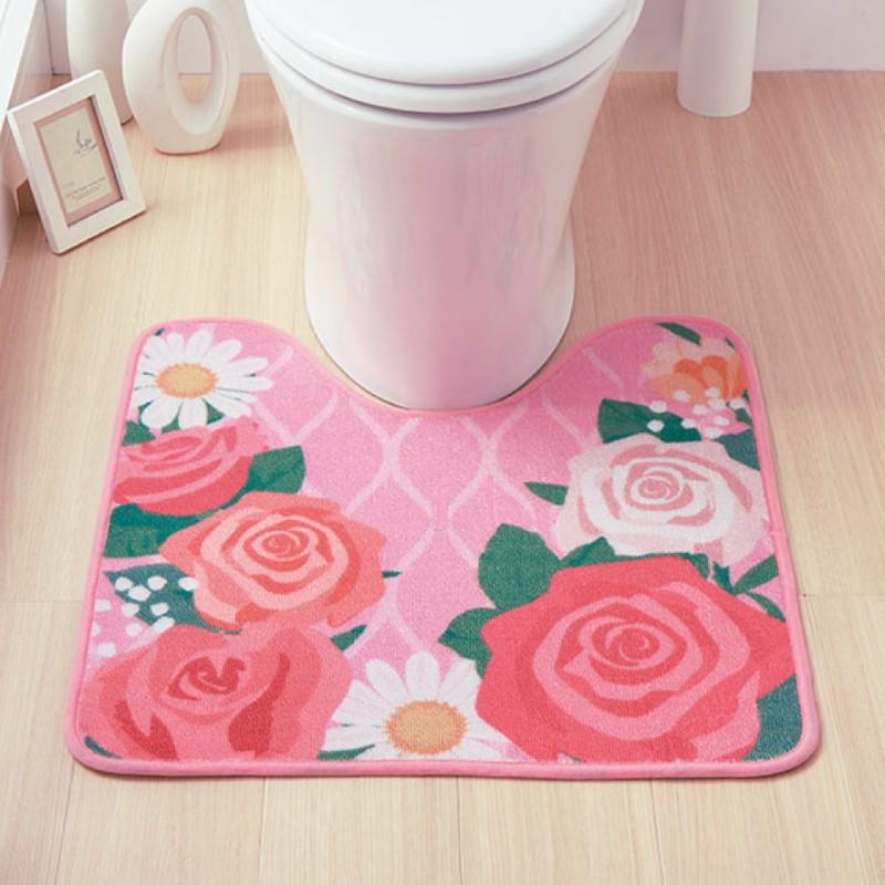 ローズトイレマット 大判 滑り止め 薔薇 ピンク色 花柄 可愛い おしゃれ トイレマット 60×60cm ピンク 花柄 薔薇柄 バラ エレガント 洗える