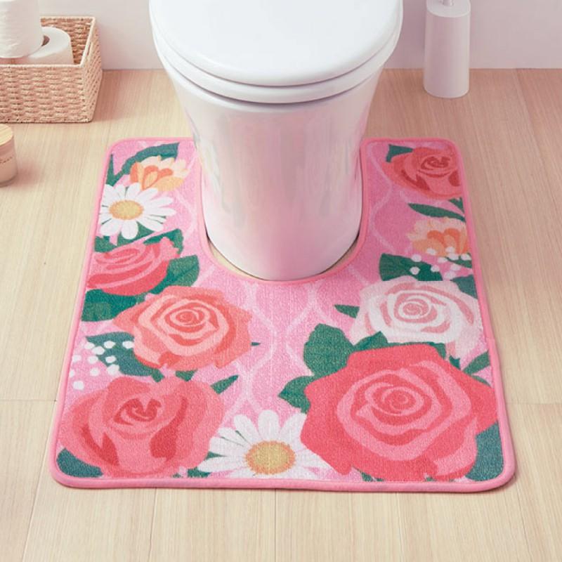 トイレマット 60×80cm 耳長 ピンク 花柄 薔薇柄 バラ エレガント
