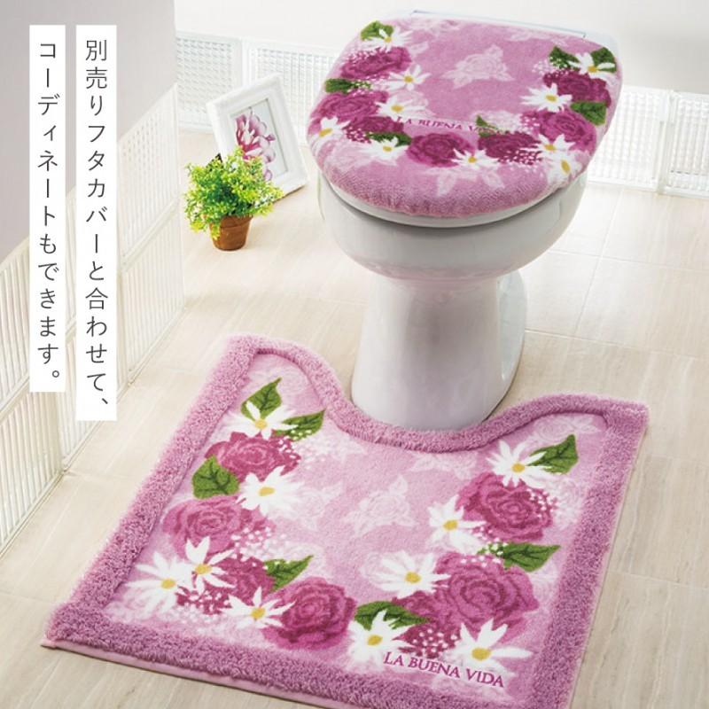 トイレマット 60×60cm ピンク 花柄 薔薇 バラ エレガント ふわふわ