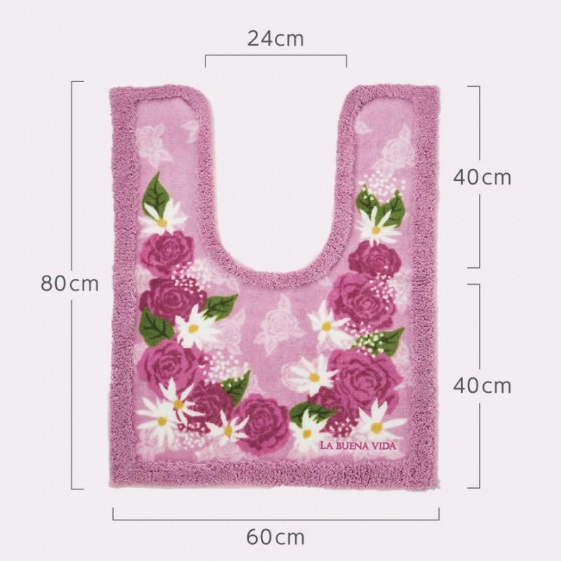 トイレマット 60×80cm 耳長 ピンク 花柄 薔薇柄 バラ エレガント