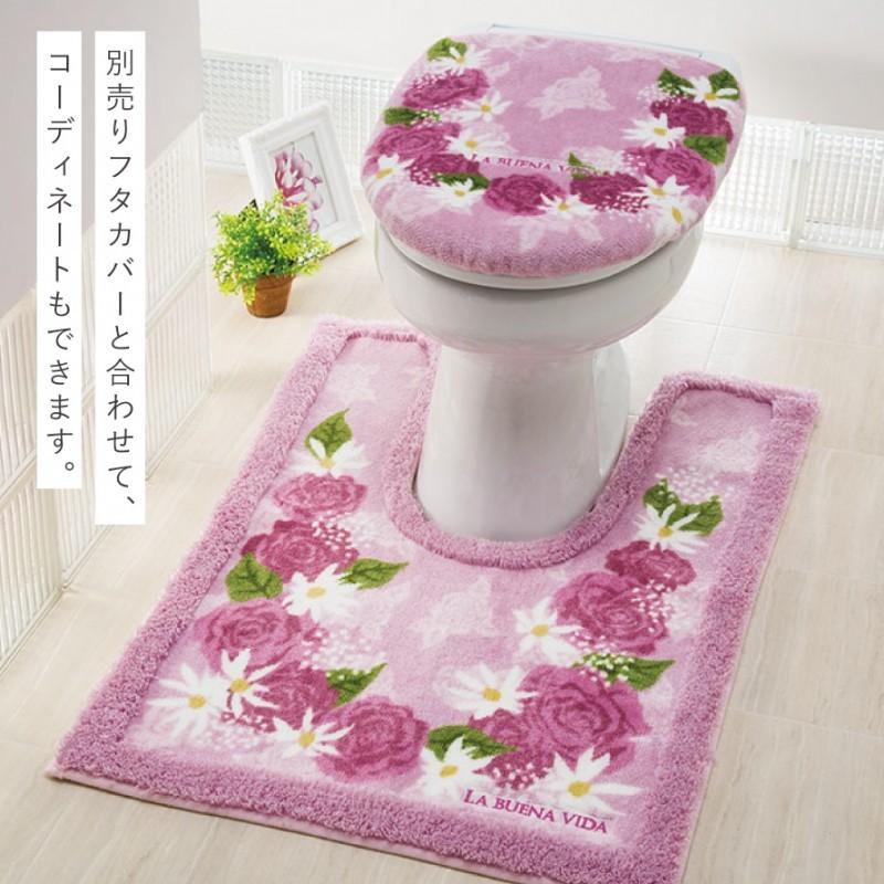 トイレマット 60×80cm 耳長 ピンク 花柄 薔薇柄 バラ エレガント