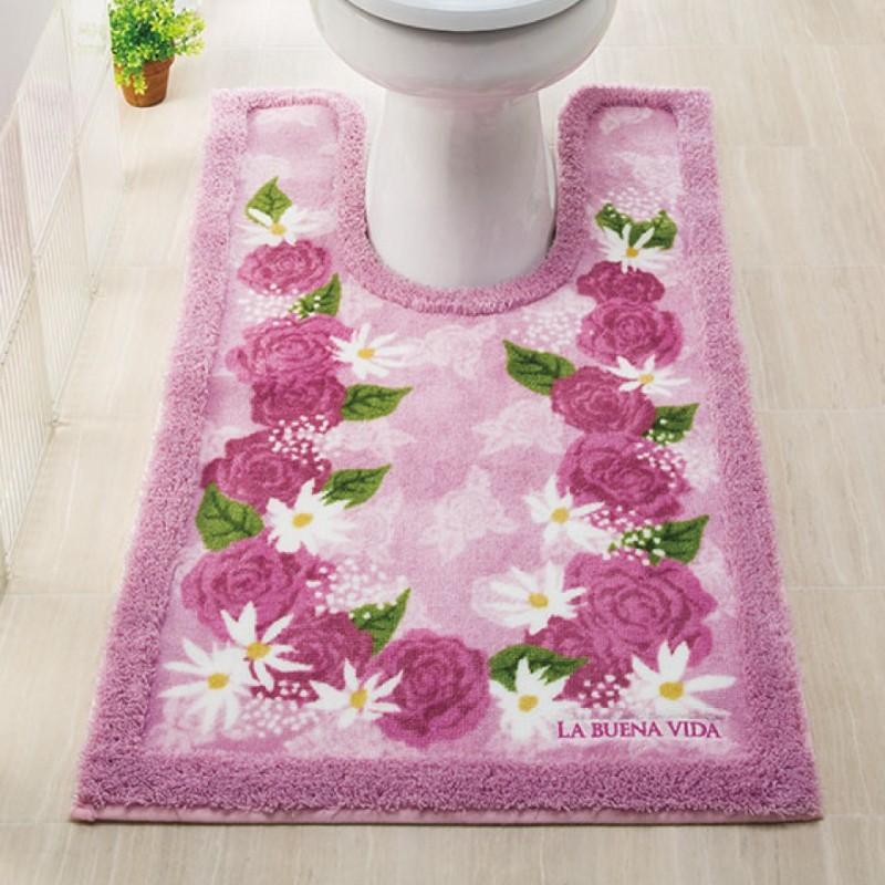 トイレマット 60×100cm 耳長 ロング ピンク 花柄 薔薇柄 バラ