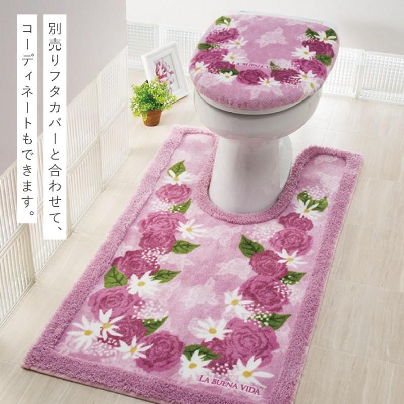 トイレマット 60×100cm 耳長 ロング 花柄 ピンク 高級 すべらない 滑り
