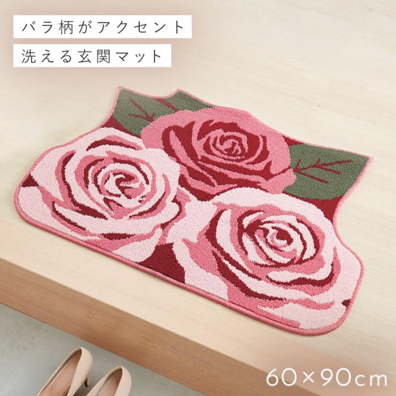 ラグマット　バラ　Rose 玄関マット 室内 屋内 大きめ 大判 花柄 バラ 薔薇 ローズ 高級感