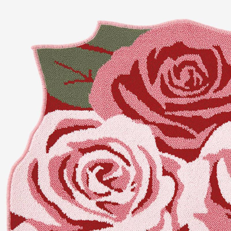 ラグマット　バラ　Rose 玄関マット 室内 屋内 大きめ 大判 花柄 バラ 薔薇 ローズ 高級感