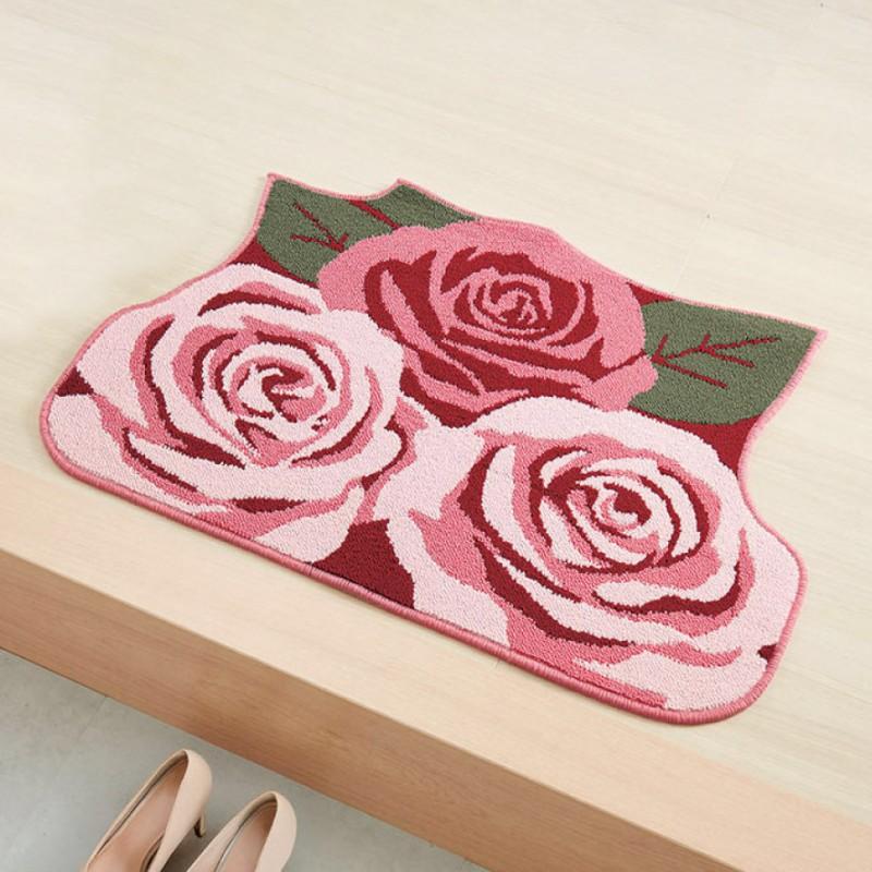 ラグマット　バラ　Rose 玄関マット 室内 屋内 大きめ 大判 花柄 バラ 薔薇 ローズ 高級感