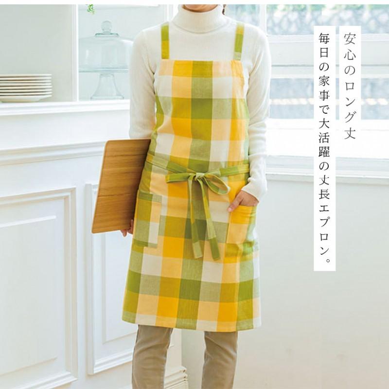 インド綿 エプロン ギフト レディース チェック イエロー パープル 綿100%  ポケット付き ロング丈 ナチュラル おしゃれ かわいい ゆったり 動きやすい 家事 |  | 05