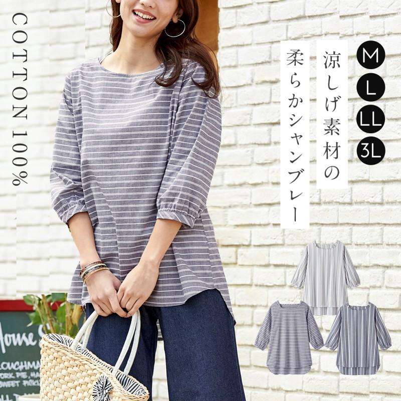 チュニック 6分袖 トップス レディース 春夏 春 夏 おしゃれ かわいい 綿 綿100 ボーダー ストライプ ホワイト 白 ブルー 青 ネイビー 紺 M L Ll 3l 大きいサ ココチのくらし雑貨店 通販 Yahoo ショッピング