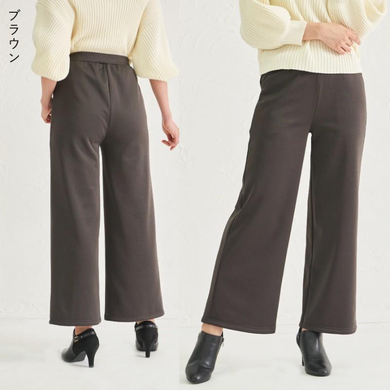 【新品】あったか裏起毛パンツ　トカゲ柄　ブラック　D794-3 ワイドパンツ レディース 秋冬 裏起毛 きれいめ 冬 あったか