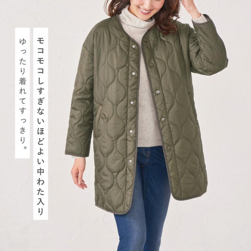 キルティングコート コート ジャケット ノーカラー ロングコート