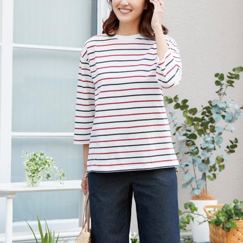Tシャツ レディース トップス 40代 長袖 春夏 スウェット 切り替え ボーダー プルオーバー UVカット 20代 30代 40代 おしゃれ かわいい 可愛い 着痩せ y802775.jpg