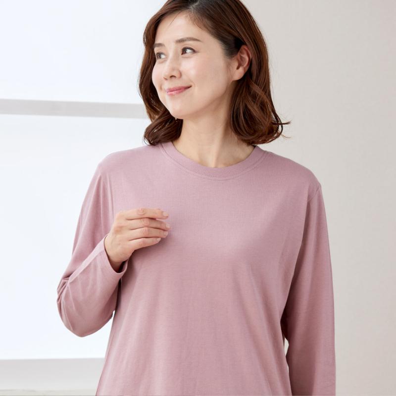 tシャツ 長袖 レディース UVカット 綿100% 女性 無地 薄手 クルー 