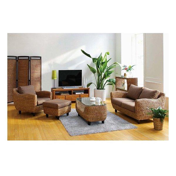 萩原 ハギハラ ローズマリー テーブル 強化ガラス アバカ アジアン 幅100×奥行50×高さ42cm RL-1010BR-T(2519713)_1