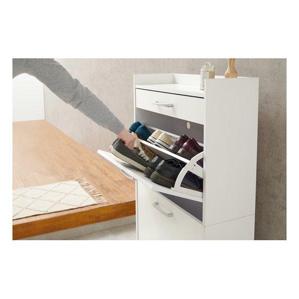 萩原 ハギハラ シューズラック 約 幅62×奥行24×高さ136.5cm ホワイト RSR-1705WH(2574697)の画像